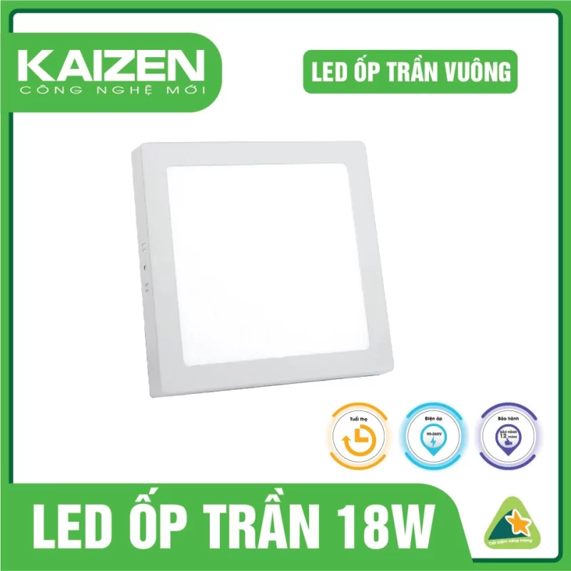 Đèn LED Ốp Trần Kaizen Vuông 18W Mã KZOTV18WAST