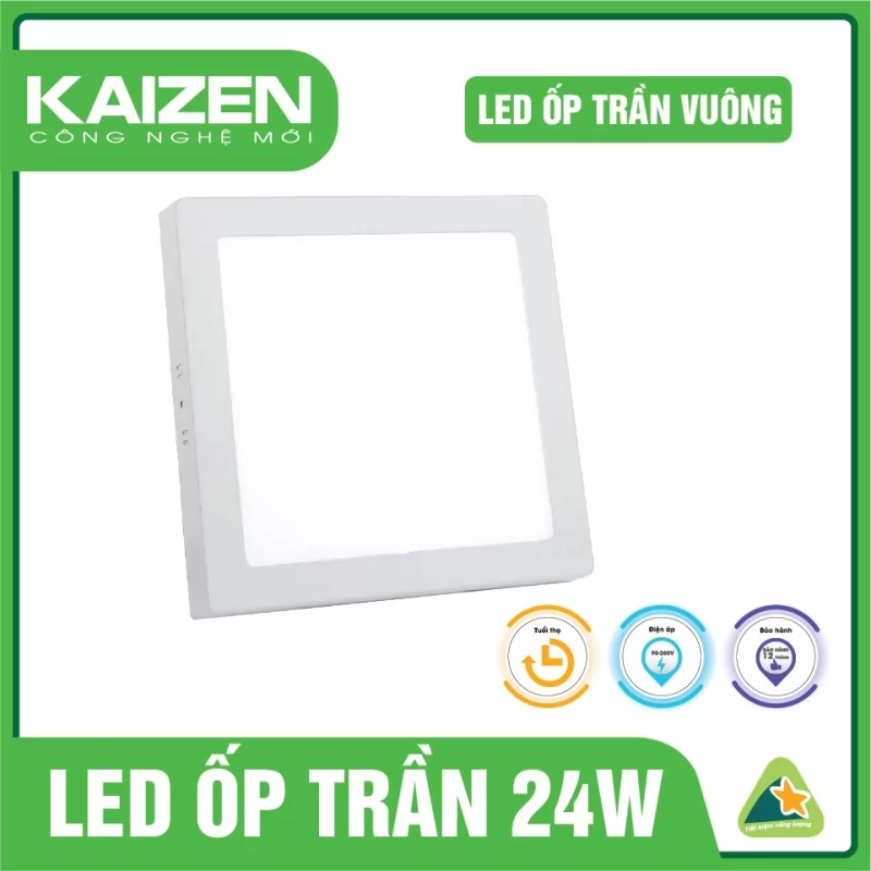 Đèn LED Ốp Trần Kaizen Vuông 24W Mã KZOTV24WAST